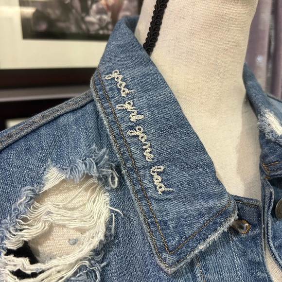 Hidden Distressed Denim Jacket - Picture 5 of 13